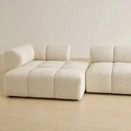 Quincy Stone Cream Woven Fabric 4 Pieces Modular Sofa with Right Arm and Left Cuddler