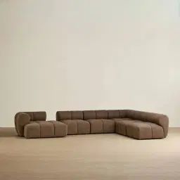Quincy Earth Brown Woven Fabric Modular Corner Sofa with Left Cuddler
