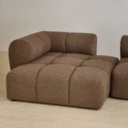 Quincy Earth Brown Woven Fabric Modular Corner Sofa with Left Cuddler