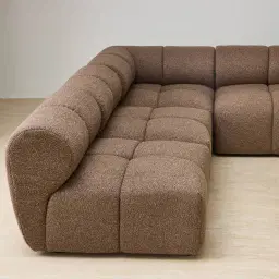 Quincy Earth Brown Woven Fabric Modular Corner Sofa with Right Cuddler