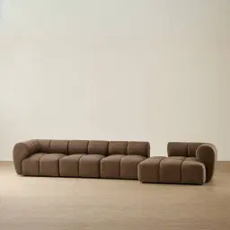 Quincy Earth Brown Woven Fabric 4 Pieces Modular Sofa with Left Arm and Right Cuddler
