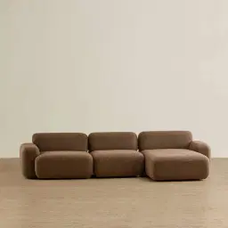 Capri Earth Brown Woven Fabric 3 Pieces Modular Right Chaise Sofa
