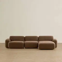 Capri Earth Brown Woven Fabric 3 Pieces Modular Right Chaise Sofa