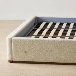 Summerton Pearl Beige Fabric King Bed - Toffee Brown Ash