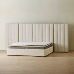 Summerton Pearl Beige Fabric Queen Bed - Toffee Brown Ash