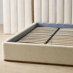 Summerton Pearl Beige Fabric Queen Bed - Toffee Brown Ash