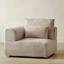 Riviera III Beige Latte Chenille Fabric Sofa - Left Seat